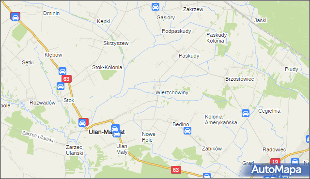 mapa Wierzchowiny gmina Ulan-Majorat, Wierzchowiny gmina Ulan-Majorat na mapie Targeo