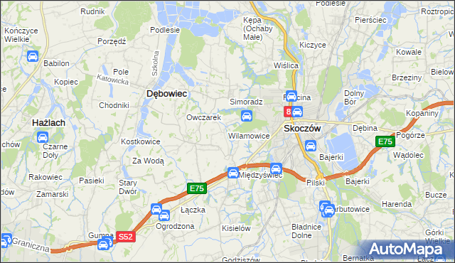 mapa Wilamowice gmina Skoczów, Wilamowice gmina Skoczów na mapie Targeo