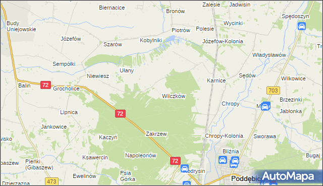 mapa Wilczków gmina Poddębice, Wilczków gmina Poddębice na mapie Targeo