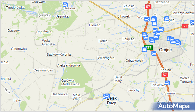 mapa Wilczogóra gmina Belsk Duży, Wilczogóra gmina Belsk Duży na mapie Targeo