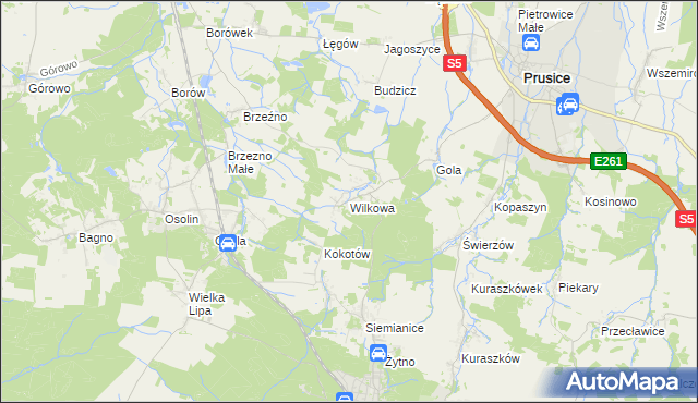 mapa Wilkowa gmina Prusice, Wilkowa gmina Prusice na mapie Targeo