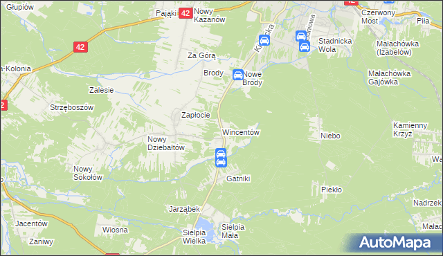 mapa Wincentów gmina Końskie, Wincentów gmina Końskie na mapie Targeo