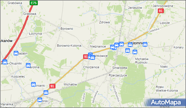 mapa Witkowice gmina Kłomnice, Witkowice gmina Kłomnice na mapie Targeo