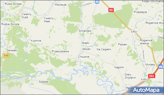 mapa Włodki gmina Mały Płock, Włodki gmina Mały Płock na mapie Targeo
