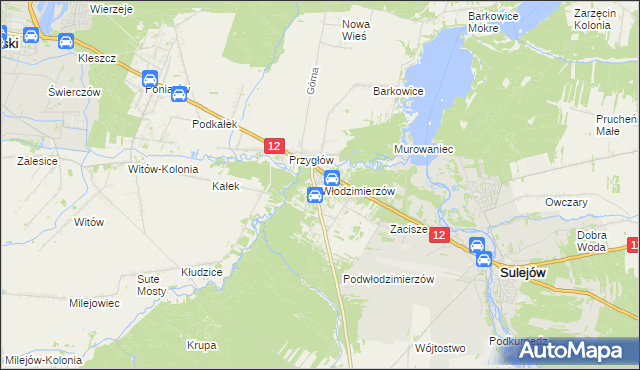 mapa Włodzimierzów gmina Sulejów, Włodzimierzów gmina Sulejów na mapie Targeo