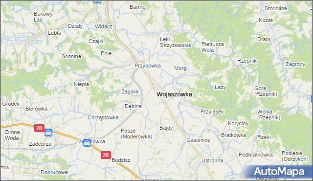 mapa Wojaszówka, Wojaszówka na mapie Targeo