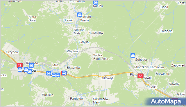 mapa Wólka Plebańska gmina Stąporków, Wólka Plebańska gmina Stąporków na mapie Targeo