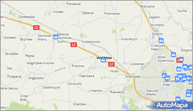 mapa Wróblew powiat sieradzki, Wróblew powiat sieradzki na mapie Targeo