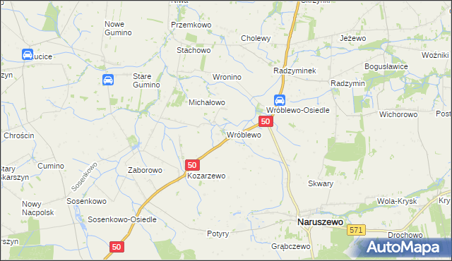 mapa Wróblewo gmina Naruszewo, Wróblewo gmina Naruszewo na mapie Targeo
