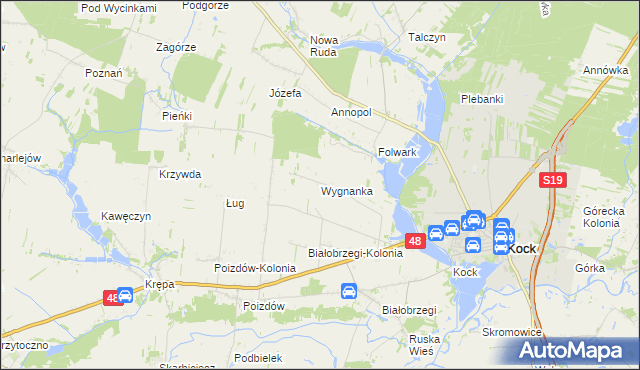 mapa Wygnanka gmina Kock, Wygnanka gmina Kock na mapie Targeo