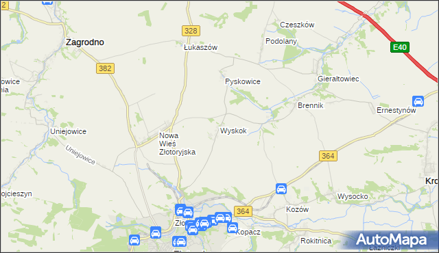 mapa Wyskok gmina Złotoryja, Wyskok gmina Złotoryja na mapie Targeo
