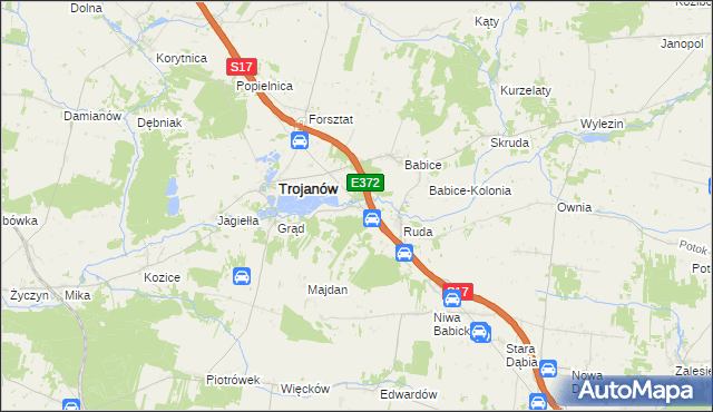 mapa Żabianka gmina Trojanów, Żabianka gmina Trojanów na mapie Targeo