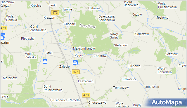 mapa Zaborów gmina Zadzim, Zaborów gmina Zadzim na mapie Targeo