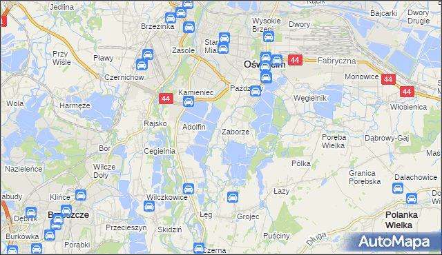 mapa Zaborze gmina Oświęcim, Zaborze gmina Oświęcim na mapie Targeo