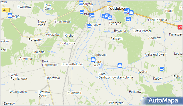 mapa Zagórzyce gmina Poddębice, Zagórzyce gmina Poddębice na mapie Targeo