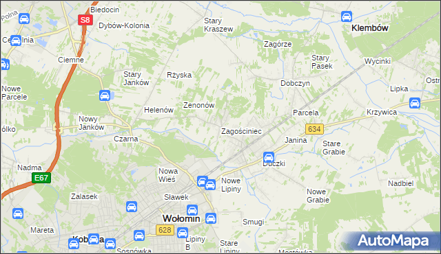 mapa Zagościniec gmina Wołomin, Zagościniec gmina Wołomin na mapie Targeo