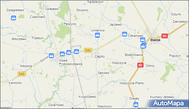 mapa Zągoty, Zągoty na mapie Targeo