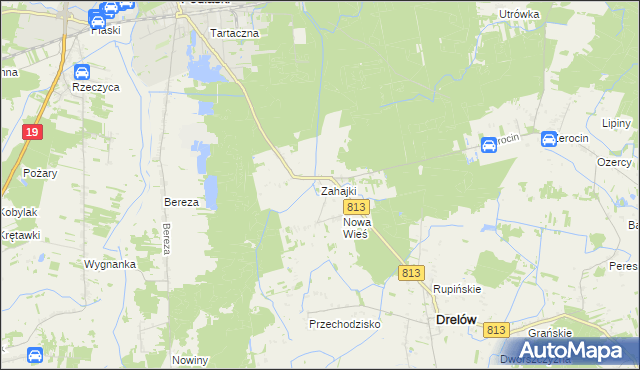mapa Zahajki gmina Drelów, Zahajki gmina Drelów na mapie Targeo