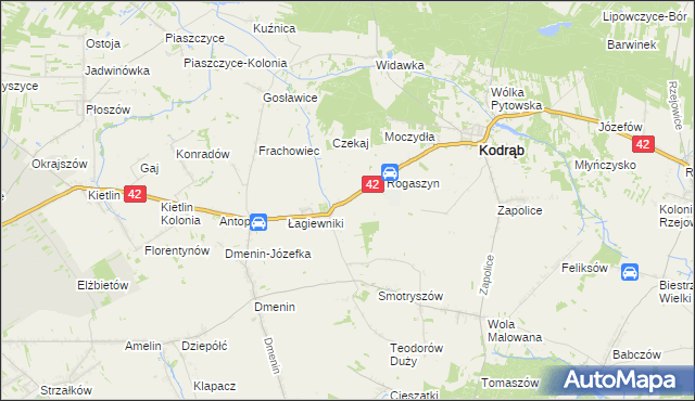 mapa Zakrzew gmina Kodrąb, Zakrzew gmina Kodrąb na mapie Targeo