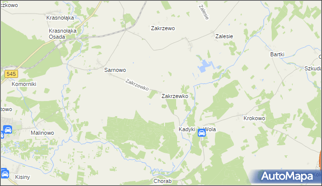 mapa Zakrzewko gmina Kozłowo, Zakrzewko gmina Kozłowo na mapie Targeo