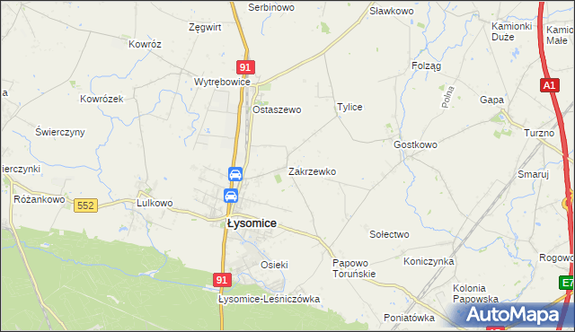 mapa Zakrzewko gmina Łysomice, Zakrzewko gmina Łysomice na mapie Targeo