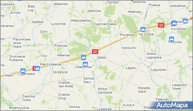 mapa Załazy gmina Przyłęk, Załazy gmina Przyłęk na mapie Targeo
