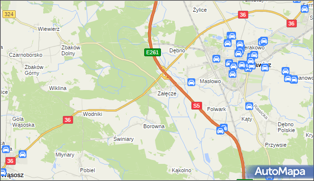 mapa Załęcze gmina Rawicz, Załęcze gmina Rawicz na mapie Targeo