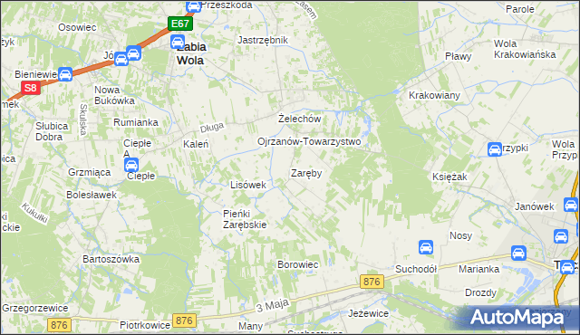 mapa Zaręby gmina Żabia Wola, Zaręby gmina Żabia Wola na mapie Targeo