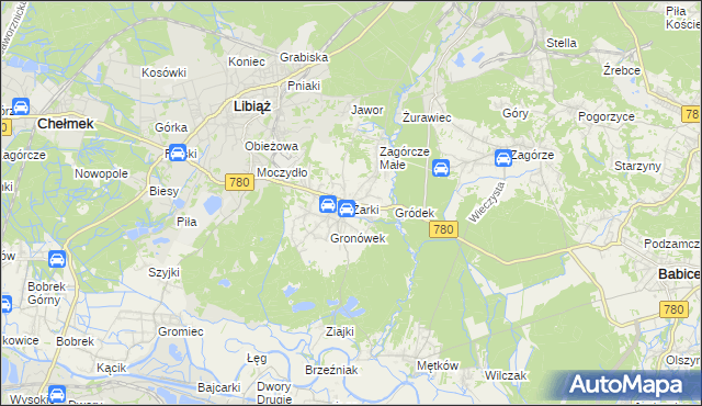 mapa Żarki gmina Libiąż, Żarki gmina Libiąż na mapie Targeo