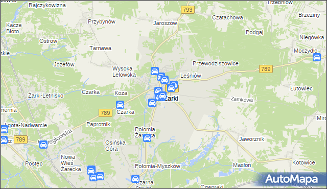 mapa Żarki powiat myszkowski, Żarki powiat myszkowski na mapie Targeo