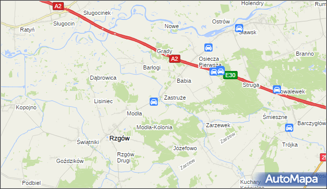 mapa Zastruże gmina Rzgów, Zastruże gmina Rzgów na mapie Targeo