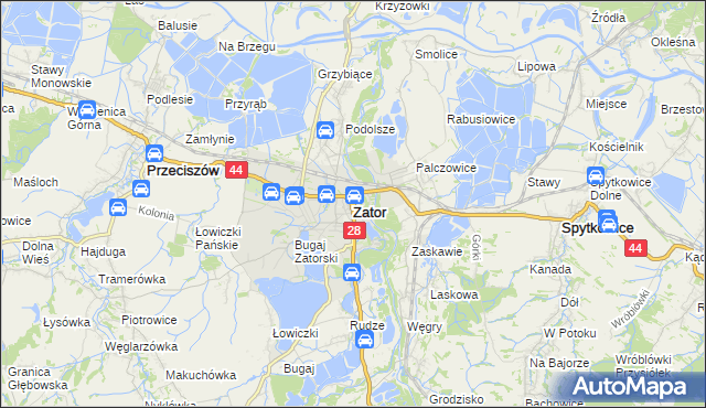 mapa Zator powiat oświęcimski, Zator powiat oświęcimski na mapie Targeo