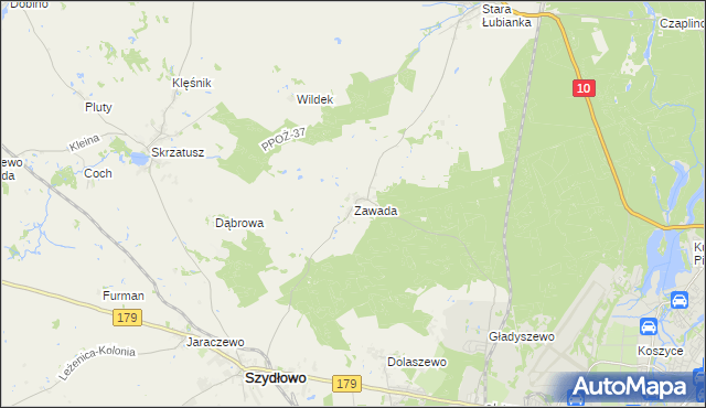 mapa Zawada gmina Szydłowo, Zawada gmina Szydłowo na mapie Targeo