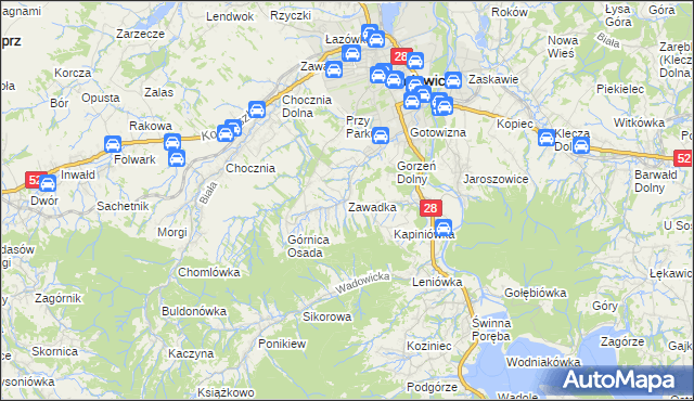 mapa Zawadka gmina Wadowice, Zawadka gmina Wadowice na mapie Targeo