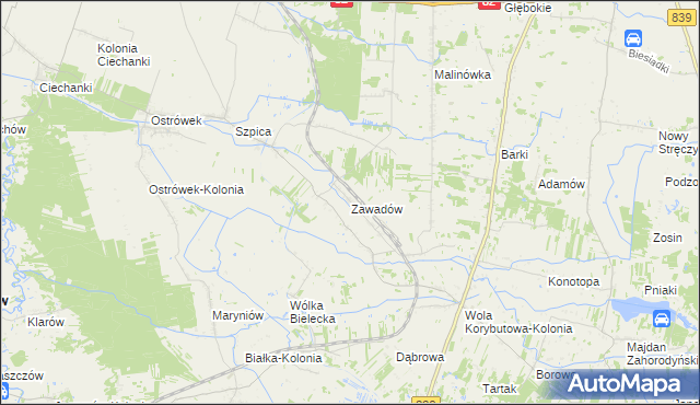 mapa Zawadów gmina Puchaczów, Zawadów gmina Puchaczów na mapie Targeo