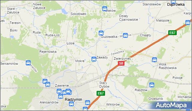 mapa Zawady gmina Radzymin, Zawady gmina Radzymin na mapie Targeo