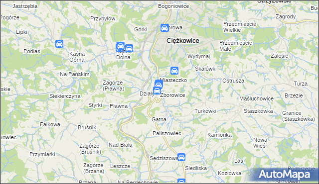 mapa Zborowice gmina Ciężkowice, Zborowice gmina Ciężkowice na mapie Targeo