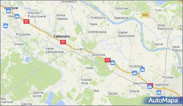 mapa Zbydniów gmina Zaleszany, Zbydniów gmina Zaleszany na mapie Targeo