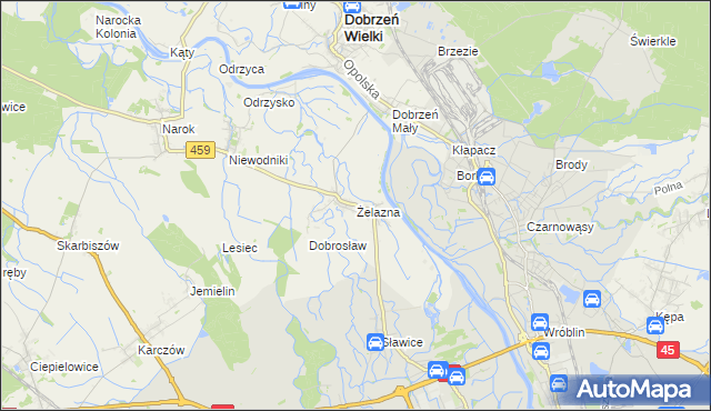 mapa Żelazna gmina Dąbrowa, Żelazna gmina Dąbrowa na mapie Targeo