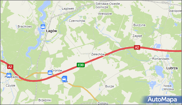 mapa Żelechów gmina Łagów, Żelechów gmina Łagów na mapie Targeo