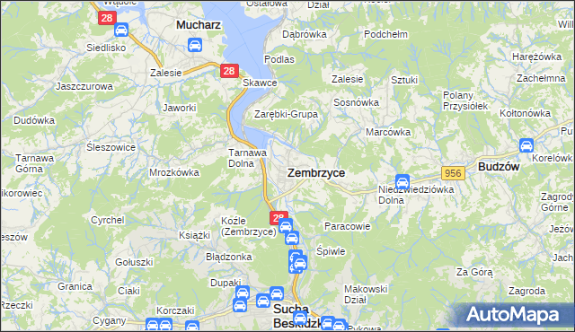mapa Zembrzyce, Zembrzyce na mapie Targeo