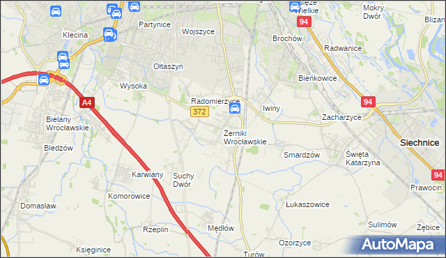 mapa Żerniki Wrocławskie, Żerniki Wrocławskie na mapie Targeo