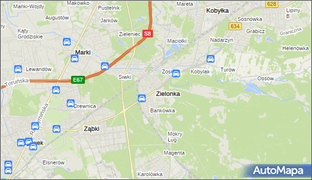 mapa Zielonka powiat wołomiński, Zielonka powiat wołomiński na mapie Targeo