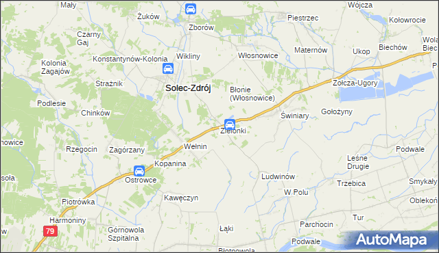 mapa Zielonki gmina Solec-Zdrój, Zielonki gmina Solec-Zdrój na mapie Targeo