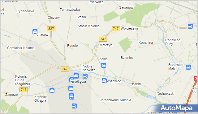 mapa Zosin gmina Bełżyce, Zosin gmina Bełżyce na mapie Targeo