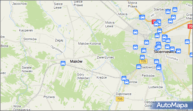 mapa Zwierzyniec gmina Maków, Zwierzyniec gmina Maków na mapie Targeo