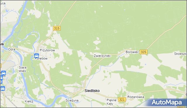 mapa Zwierzyniec gmina Siedlisko, Zwierzyniec gmina Siedlisko na mapie Targeo
