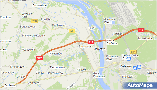 mapa Bronowice gmina Puławy, Bronowice gmina Puławy na mapie Targeo