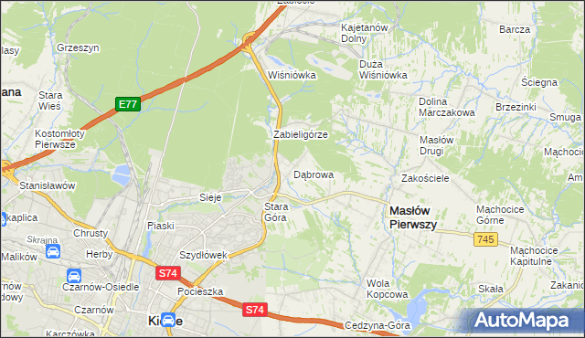 mapa Dąbrowa gmina Masłów, Dąbrowa gmina Masłów na mapie Targeo