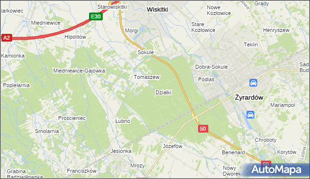 mapa Działki gmina Wiskitki, Działki gmina Wiskitki na mapie Targeo